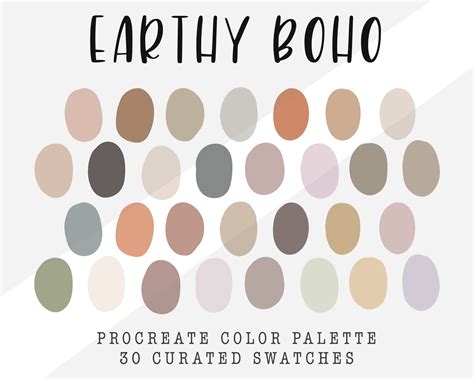 Earthy Boho Procreate Color Palette Color Swatches Etsy Uk