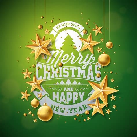Merry Christmas Illustration With Gold Glass Ornaments 341112 Vector