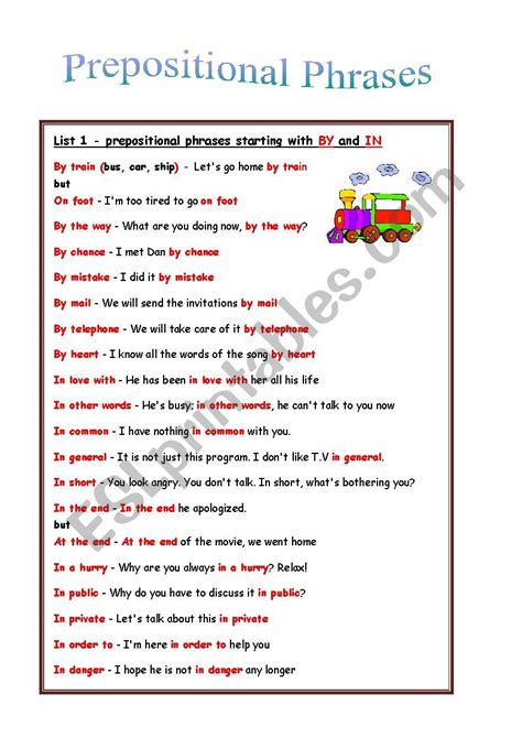 Prepositional Phrase Examples Worksheet Prepositional Phrase