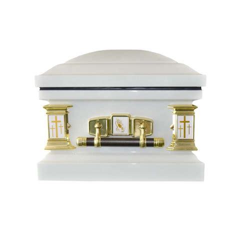 White Cross Casket White Finish With Gold Accents And White Interi