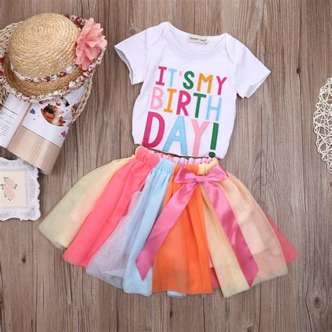 Girl Dress Birthday Dress Toddler Girls Clothes 2 Piece Rainbow Print