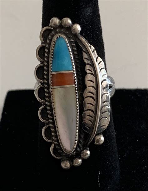Native American Turquoise Coral Mother Of Pearl Inlaid Etsy