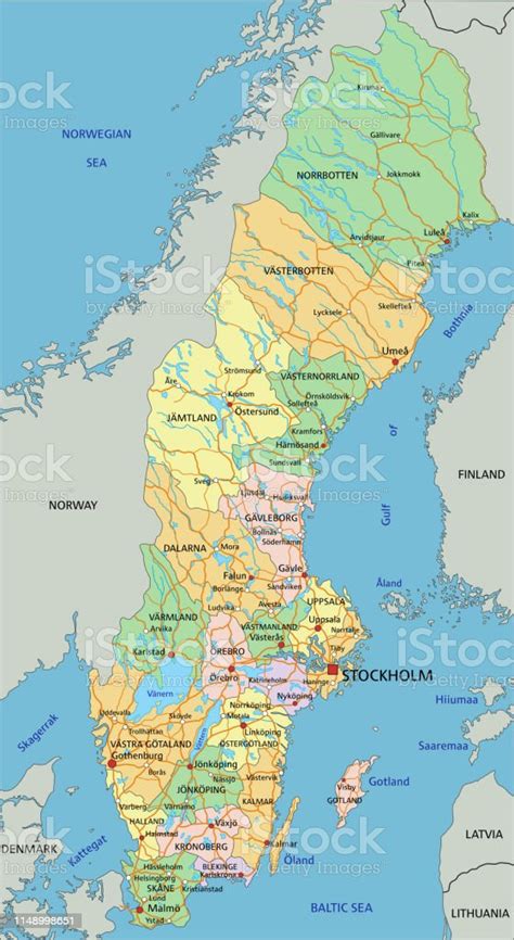 Swedia Peta Politik Yang Sangat Rinci Diedit Dengan Pelabelan Ilustrasi