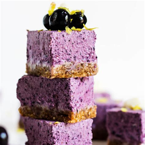 Learn how to make the best vegan cheesecake ever! No Bake Lemon Blueberry Cheesecake Bars