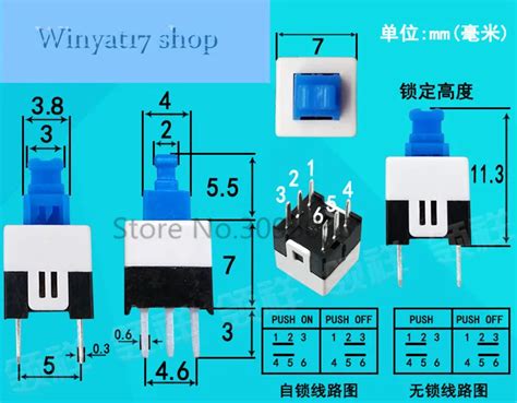 15pcs 7 7mm Push Botton Switch Self Locking Tactile Switches For