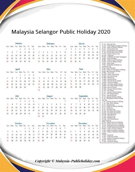 Malaysia Public Holiday 2020 Selangor Malayakrom