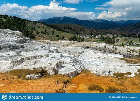 Mammoth Hot Springs Terraces And Village In Yellowstone Stock Image