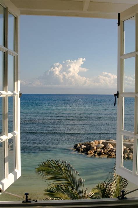 Sea View Through Window At The Beach Halfmoon Bay Jamaica Stock Image