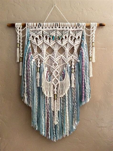 Large Colored Macrame Wall Hanging Colored Yarn Wall Hanging Blue