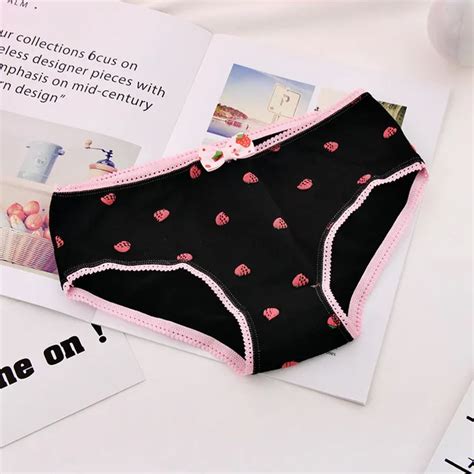 Women Strawberry Printing Cotton Panties Bowknot Briefs Underwear Girls Pure And Fresh
