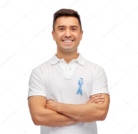Happy Man With Prostate Cancer Awareness Ribbon Stock Photo By ©syda