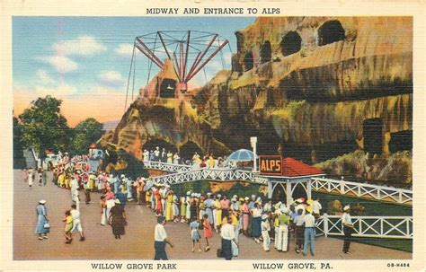 Pennsylvania Willow Grove Amusement Park Midway Curteich Linen