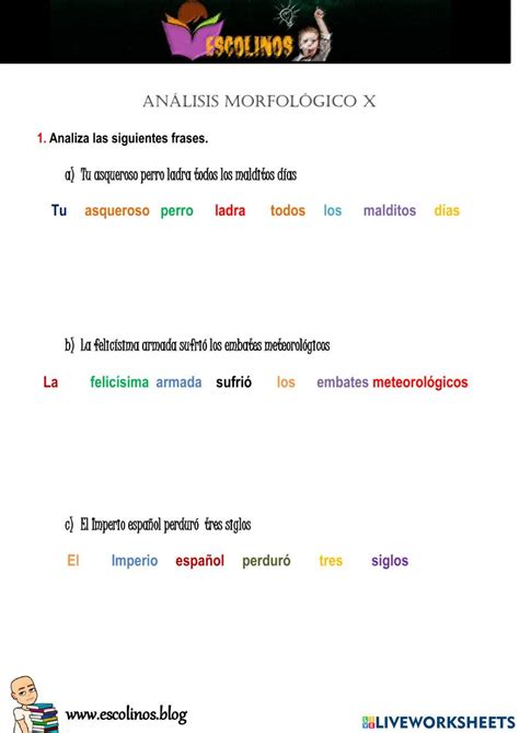 Análisis Morfológico X Worksheet Live Worksheets