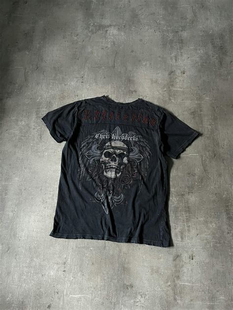 Vintage Vintage Affliction Chris Horodecki Y2k Black Skull T Shirt