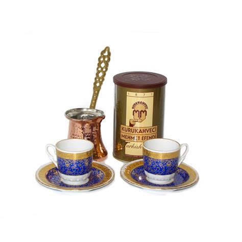 Turkish Coffee Set For 2 With Mehmet Efendi Coffee Blue Gold