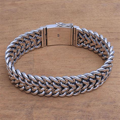men s sterling silver chain bracelet from bali celuk strength novica