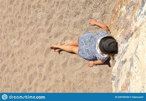 Woman Stretched Out On The Sand Aerial View Horizontal Stock Photo Image Of Freedom Quiet