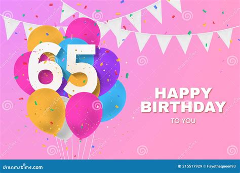 Happy 65th Birthday Balloons Greeting Card Background Stock