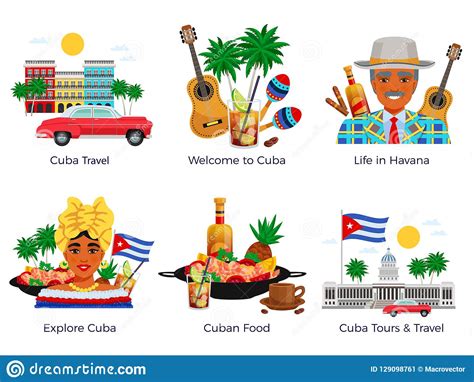 Cuba Travel Icons Set Stock Vector Illustration Of Flat 129098761