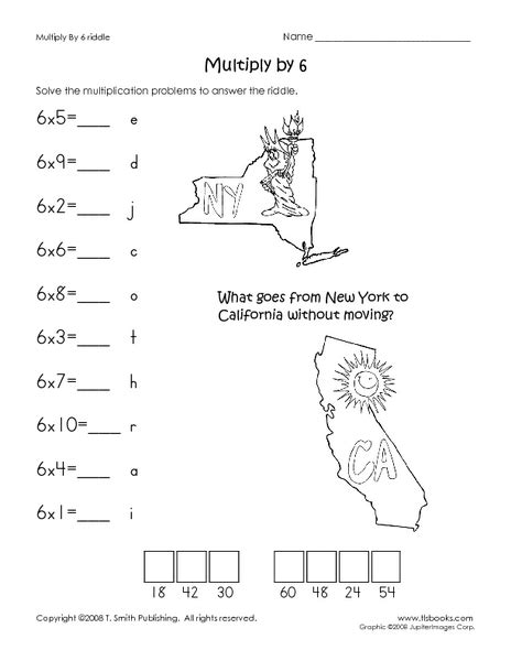 Multiply By 6 Riddle Worksheet For 3rd Grade Lesson Planet