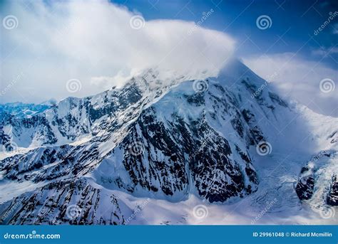 Dramatic View Of The Peak Of Snowy Mount Mckinley Alaska Stock Photo