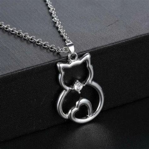 Pendentif Chat Subtil Félin Plaqué Crystal Necklace Pendant