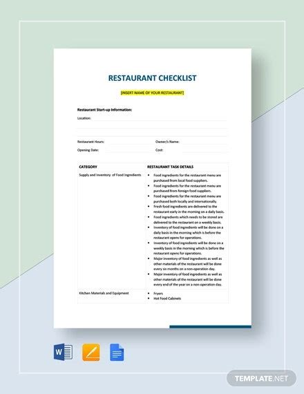 10 Checklist For Starting Up A Restaurant Pdf Doc Excel