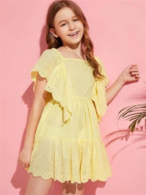 Girls Schiffy Ruffle Trim Solid Dress In 2021 Kids Frocks Design