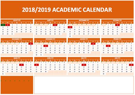 Dates appearing in registration instructions take precedence over those listed below. 2019 Academic Calendar Templates » ExcelTemplate.net