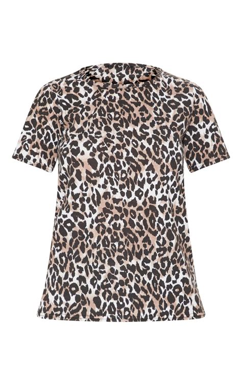 Tan Leopard Print Tshirt Tops Prettylittlething