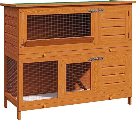 Pawhut 2 Tier Elevated Wooden Rabbit Hutch Bunny House Small Animal