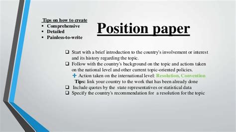 However, most position papers will have 3 or 4 body paragraphs, with 2 dedicated to supportive evidence. Write a position paper. How to write position paper format ...