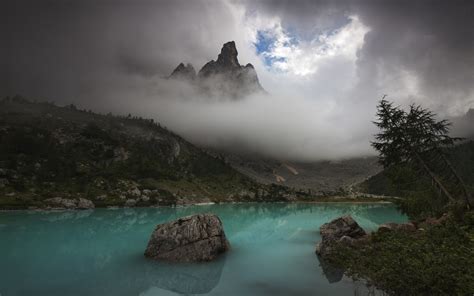 Nature Landscape Clouds Mountains Lake Trees Turquoise Water