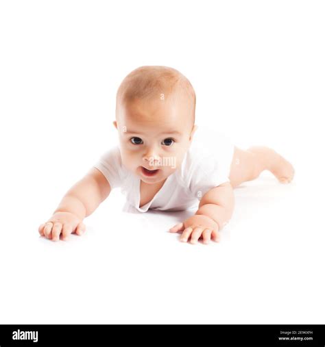Bright Picture Of Crawling Baby Boy Isolated Stock Photo Alamy