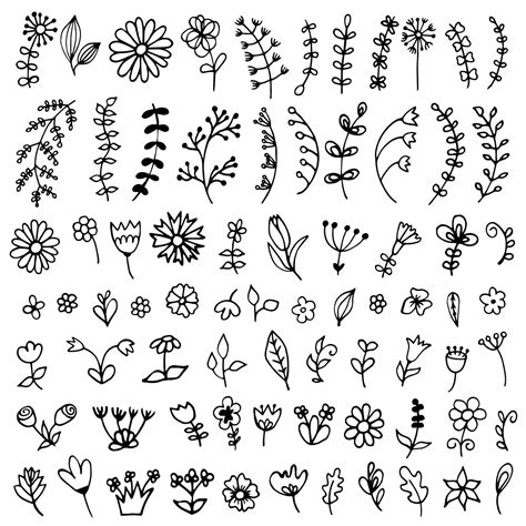 Large Collection Of Doodle Flowers And Leaves 7324688 Vector Art At