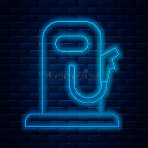 Glowing Neon Line Petrol Or Gas Station Icon Isolated On Brick Wall
