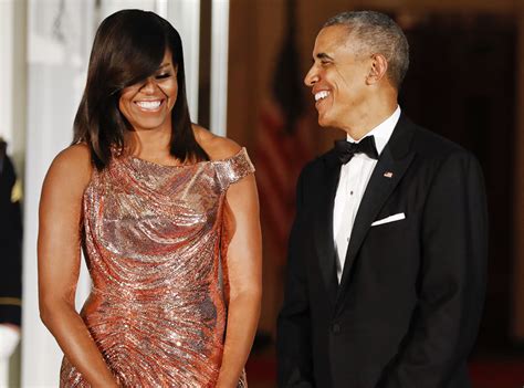michelle obama stole the spotlight at the last state dinner in a chainmail versace gown stock