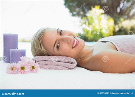 Beautiful Woman Lying On Massage Table At Spa Center Stock Image Image Of Alternative Camera