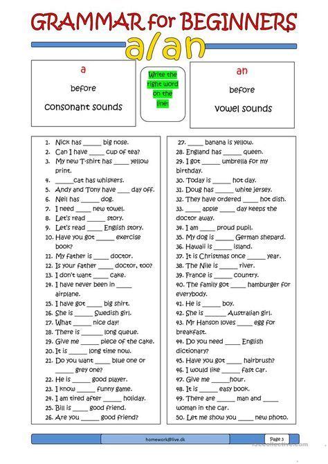 Grammar For Beginners A Or An Worksheet Free Esl Printable