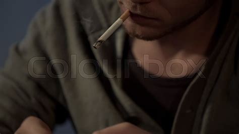 Depressed Man Smoking Cigarette Life Stock Image Colourbox