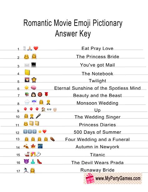 Free Printable Romantic Movie Emoji Pictionary Quiz