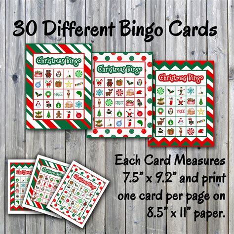 Christmas Bingo Printable Game 30 Different Cards Full Etsy