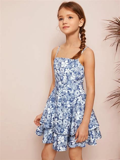 Shein Girls Cutout Bow Back Floral Print Cami Dress In 2022 Girls Dresses Tween Girl Clothes
