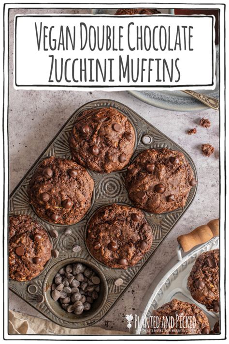 Vegan Double Chocolate Zucchini Muffins Planted And Picked