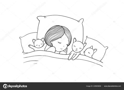 Sleeping Girl And Cat In Bed Good Night Stock Vector Image By ©natashachetkova 229829858