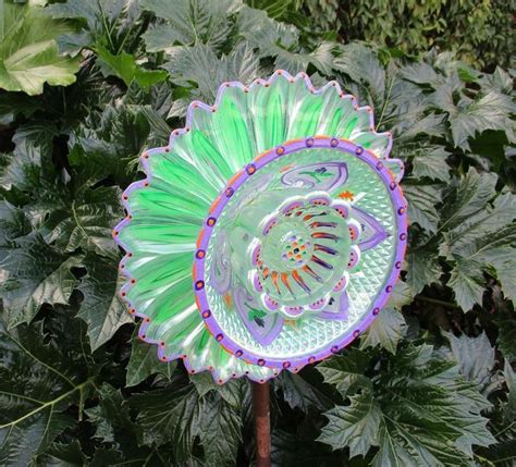 Glass Flower Garden Plate Art Hand Painted In Lavender Etsy Glass Garden Flowers Plate Art