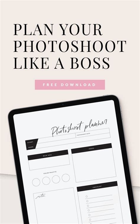 Free Photoshoot Planner Photography Business Planner Social Media