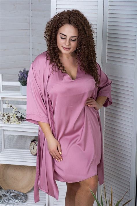 Plus Size Nightgown And Robe Purple Satin Robe Set Plus Size Etsy