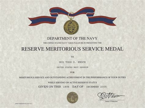 Navy Reserve Reserve Medal Certificate