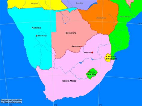 Southern Africa Political Map A Learning Family
